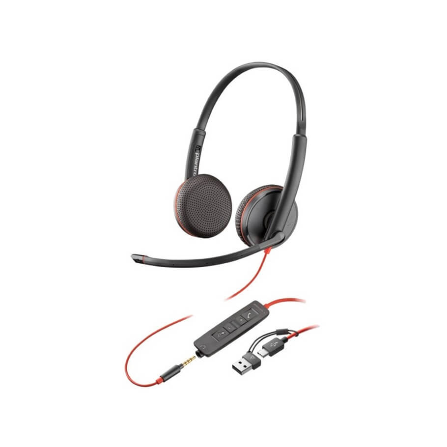 Tai nghe Poly Blackwire 3225 Stereo USB-C + 3.5mm Plug + USB-C/A Adapter